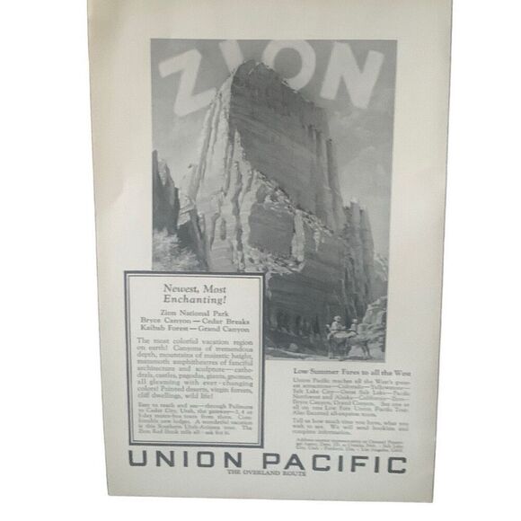 Vintage 1927 Union Pacific Rail Zion National Park Ad Advertisement - Picture 2 of 4